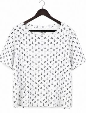 Charter Club White Pima Luxury Cotton Nautical Anchor Plus Sz Tee Sz 2X
